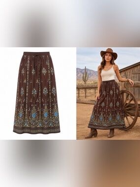 New Embroidered Sequin Broomstick Maxi Skirt Large Boho Hippie Western Fairy $98